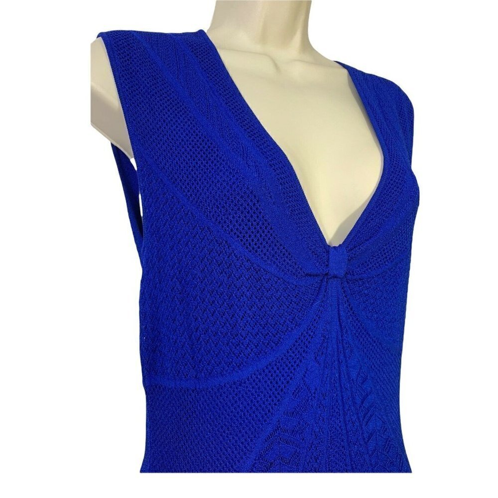 Catherine Malandrino Starburst Pointelle Knit Crochet Dress Blue V-Neck NWT $295 - Picture 3 of 12